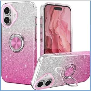 Glitter Pink and Silver Phone Case with Ring Holder